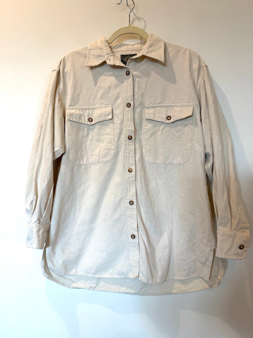 Vtg 90s Express 100% silk oversized button down camp shirt S Ivory Cream